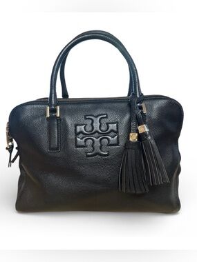 TORY BURCH Thea Triple Zip
Compartment Black Pebbled Leather Tote Tassel Large